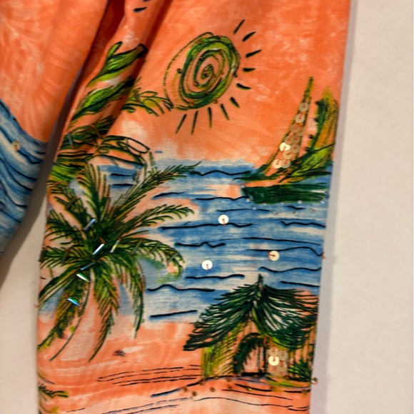 Vintage Nancy Bolen City Girl orange 100% silk blazer jacket tropical print S - Picture 7 of 10